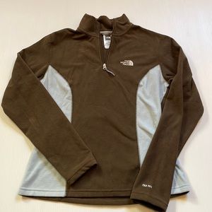 The North face quarter zip mock neck, brown & light blue pullover. Women’s small